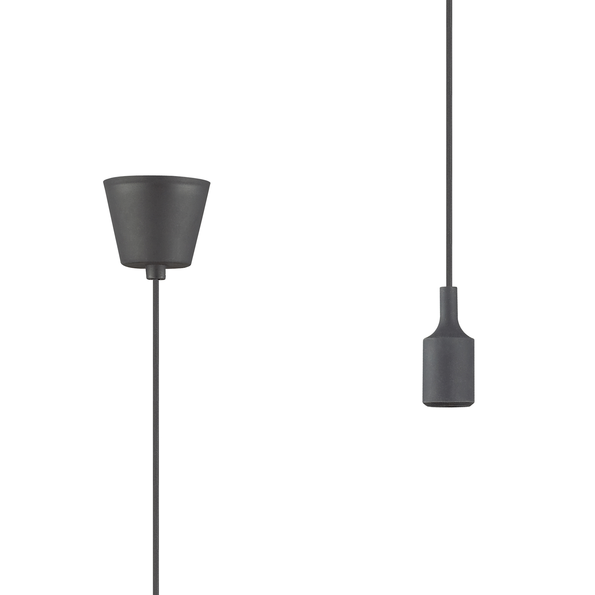 D0169  Dreifa 1.5m Single Pendant, 1 x E27, Black, 9cm Plastic Base and Silicon Lampholder Cover